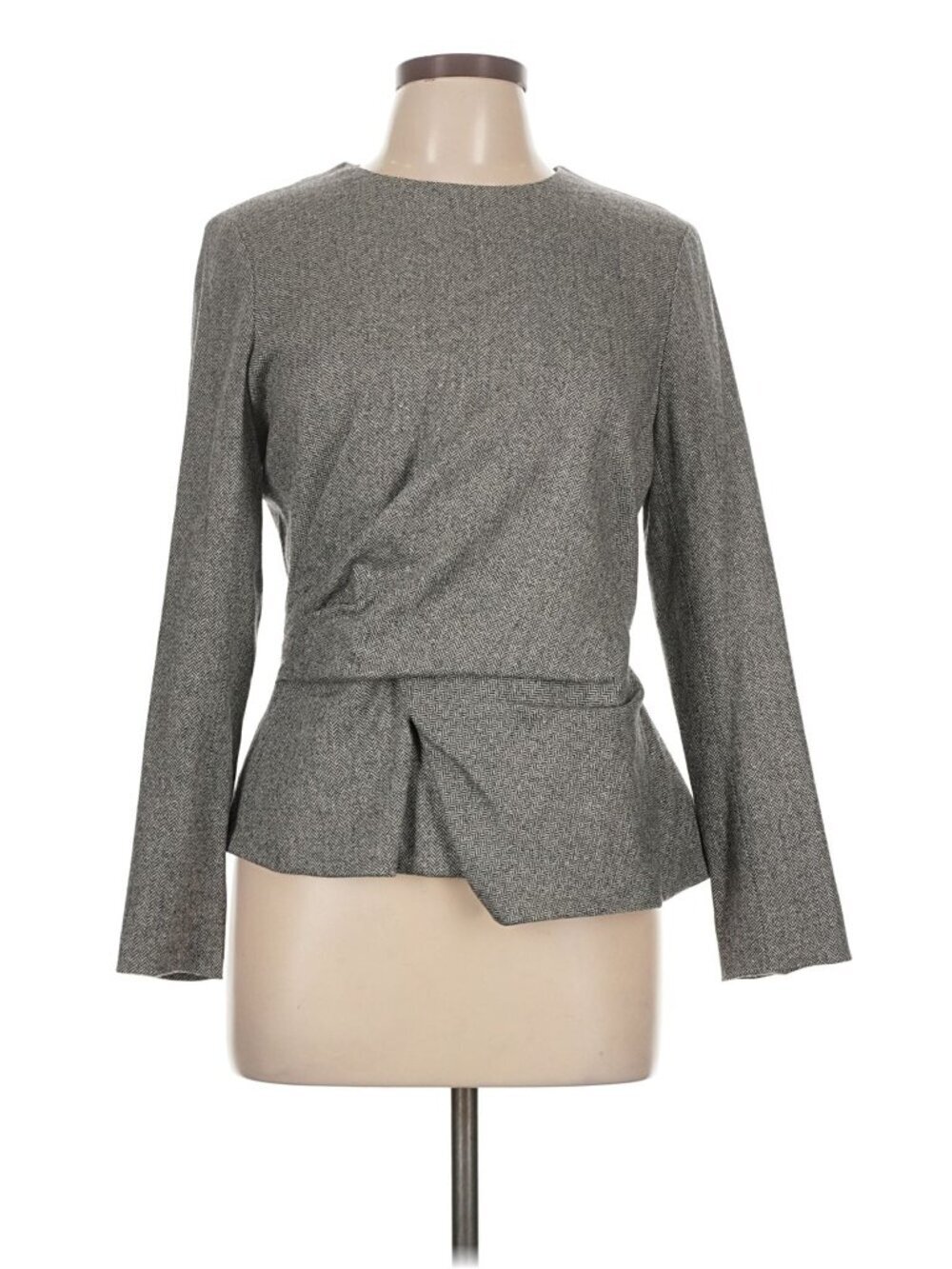 The Fold London Gray Houndstooth Structured Long Sleeve Blouse US 10 UK 14